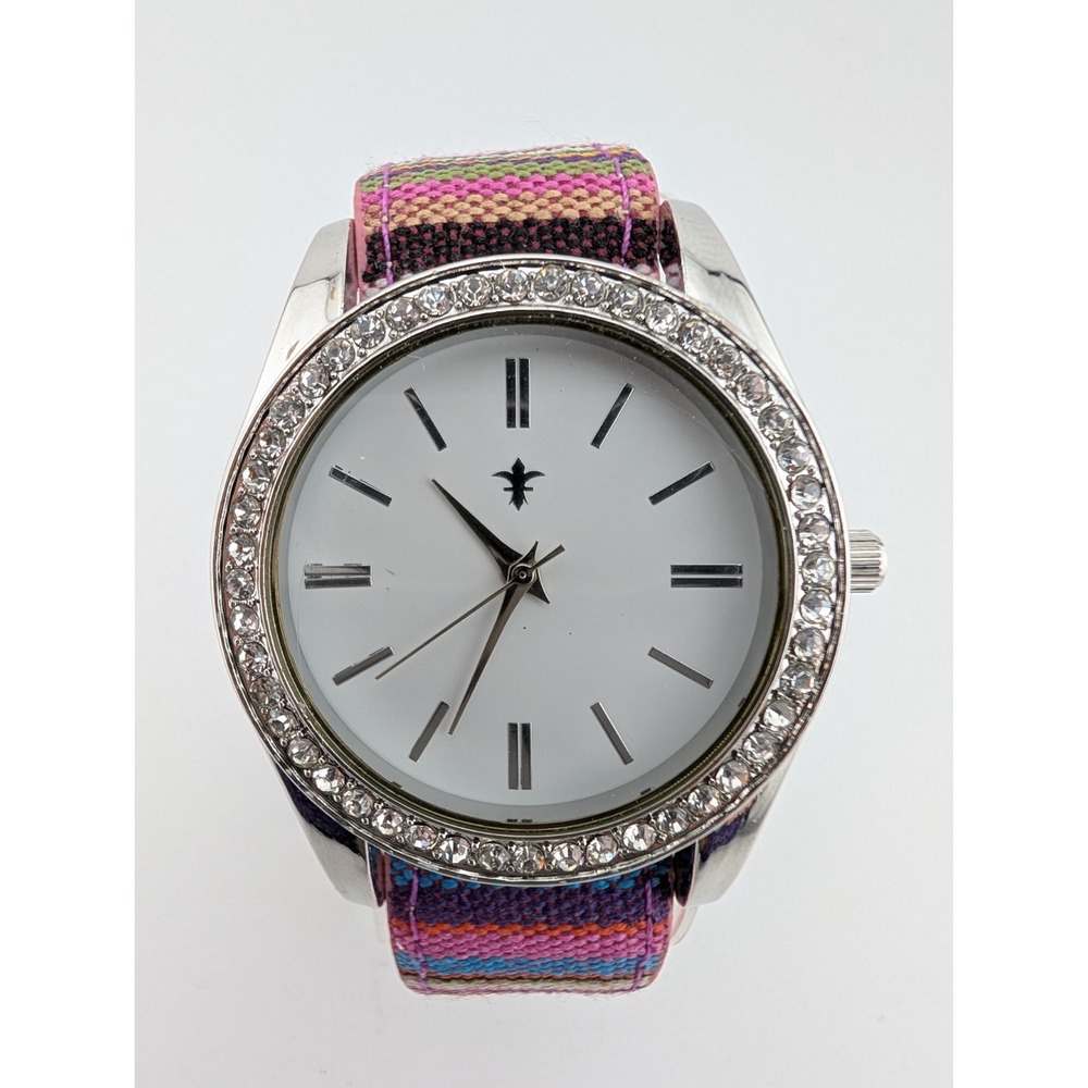 Cannes Watch Women 40mm‎ Case Crystal Bezel Multicolor Strap- New Battery